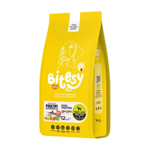 Bitesy בייטסי מזון יבש לכלב בוגר עופות, דג חרב ואורז 12 ק"ג