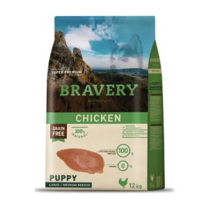 (12 ק"ג) ברייברי BRAVERY - עוף ללא דגנים וגלוטן - היפואלרגני - לכלבים גורים מגזע בינוני וגדול