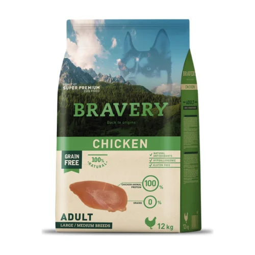 (12 ק"ג) ברייברי BRAVERY - עוף ללא דגנים וגלוטן - היפואלרגני - לכלבים בוגרים מגזע בינוני וגדול
