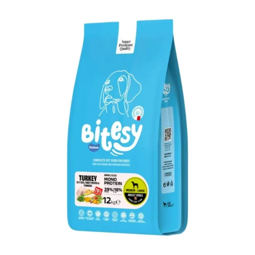 Bitesy בייטסי מזון יבש לכלב בוגר הודו עם אורז בטטה וכורכום 12 ק"ג