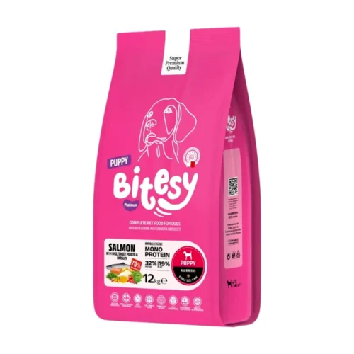 Bitesy בייטסי מזון יבש לגורי כלבים סלמון, אורז ובטטה 12 ק"ג
