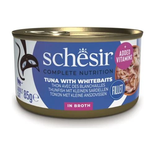 Schesir שזיר מזון רטוב לחתול מעדן גורמה - טונה ודגיגים לבנים באורז מוקרם טבעי