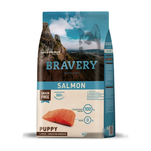 (2 ק"ג) ברייברי BRAVERY - סלמון ללא דגנים וגלוטן - היפואלרגני - לגורים מגזע בינוני וגדול