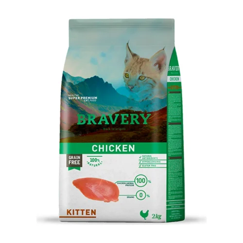 BRAVERY ברייברי עוף ללא דגנים וגלוטן - לחתולים גורים 2 ק"ג