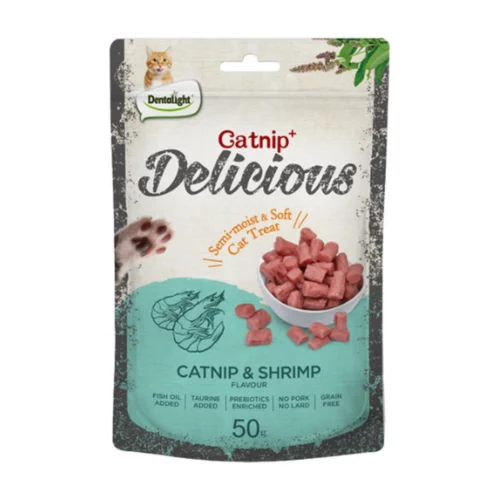 דנטלייט Delicious - חטיף חתולים קטניפ ושרימפס 50 גרם