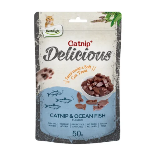 דנטלייט Delicious - חטיף חתולים קטניפ ודגי ים 50 גרם