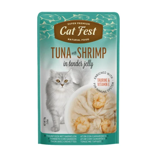 cat fest- פאוץ' חתולים טונה עם שרימפס 70 גרם