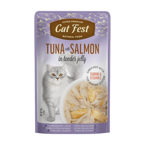cat fest- פאוץ' חתולים טונה עם סלמון 70 גרם