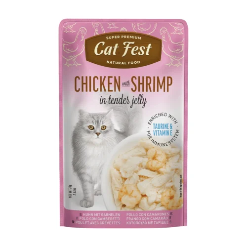 cat fest- פאוץ' חתולים פילה עוף עם שרימפס 70 גרם
