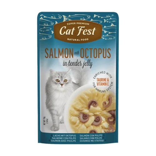 cat fest- פאוץ' חתולים פילה סלמון עם תמנון 70 גרם