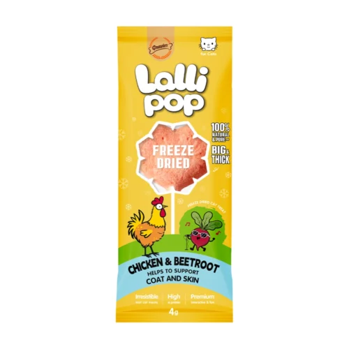 גנאולרס Lallipop - חטיף מיובש בהקפאה לחתול עוף וסלק 4 גרם