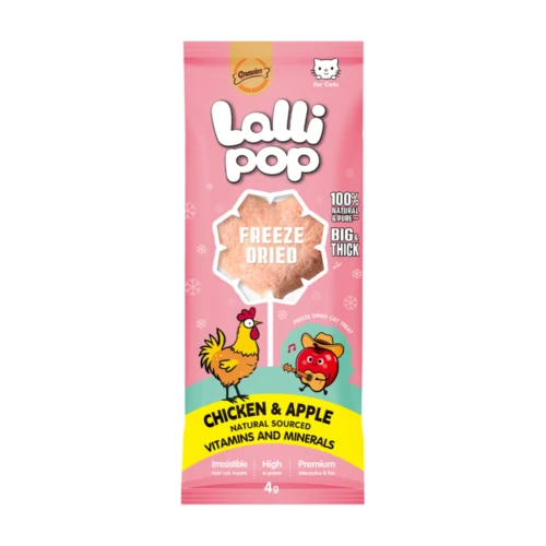 גנאולרס Lallipop - חטיף מיובש בהקפאה לחתול עוף ותפוח 4 גרם