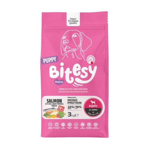 Bitesy בייטסי מזון יבש לגורי כלבים סלמון, אורז ובטטה 3 ק"ג