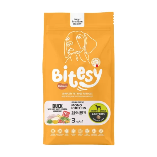 Bitesy בייטסי מזון יבש לכלב בוגר ברווז, אורז ובטטה 3 ק"ג