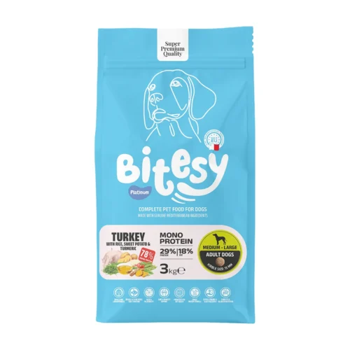 Bitesy בייטסי מזון יבש לכלב בוגר הודו עם אורז בטטה וכורכום 3 ק"ג