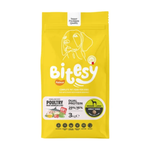 Bitesy בייטסי מזון יבש לכלב בוגר עופות, דג חרב ואורז 3 ק"ג