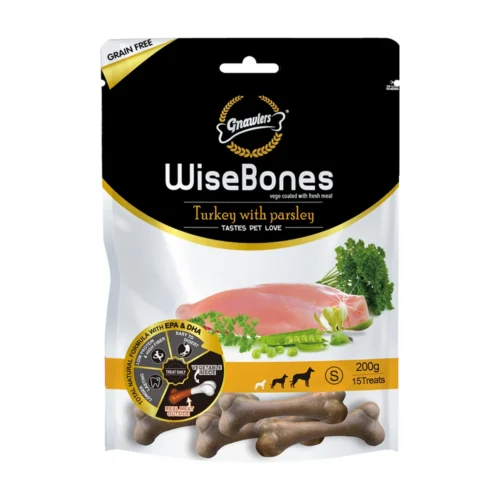 גנאולרס WiseBones - עצמות ללא דגנים לכלב הודו ופטרוזיליה 200 גרם (15 יחידות)