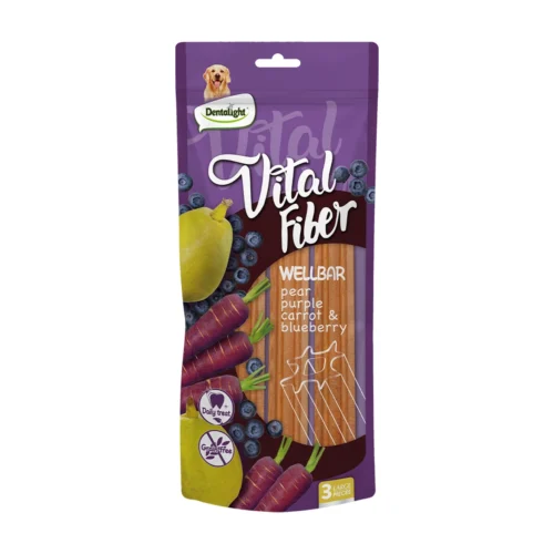דנטלייט Vital Fiber - מקל לעיסה דנטלי אגס, גזר סגול ואוכמניות 250 גרם