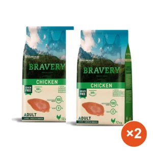 (12 ק"ג) ברייברי BRAVERY - עוף ללא דגנים וגלוטן - היפואלרגני - לכלבים בוגרים מגזע בינוני וגדול × 2 שקים — חיסכון של ₪48