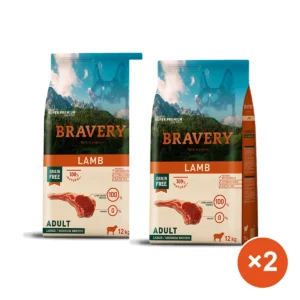 (12 ק"ג) ברייברי BRAVERY - כבש ללא דגנים וגלוטן - היפואלרגני - לכלבים בוגרים מגזע בינוני וגדול × 2 שקים — חיסכון של ₪48