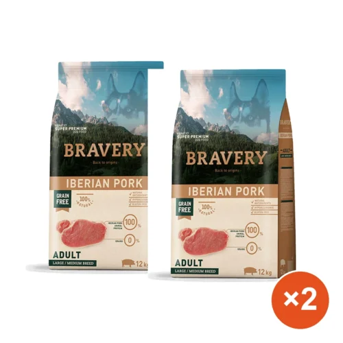 מארז 2 שקים (12 ק"ג) ברייברי BRAVERY - חזיר ללא דגנים וגלוטן - היפואלרגני - לכלבים בוגרים מגזע בינוני וגדול — DOGMARKET