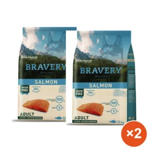 (12 ק"ג) ברייברי BRAVERY - סלמון ללא דגנים וגלוטן - היפואלרגני - לכלבים בוגרים מגזע בינוני וגדול × 2 שקים — חיסכון של ₪48
