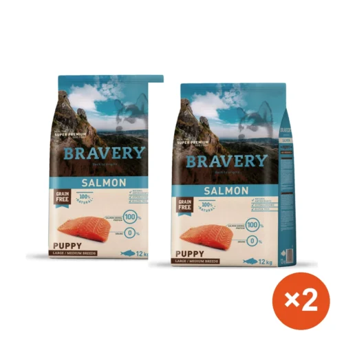 מארז 2 שקים ברייברי BRAVERY סלמון לגורים גזע בינוני-גדול 12 ק"ג - היפואלרגני — DOGMARKET